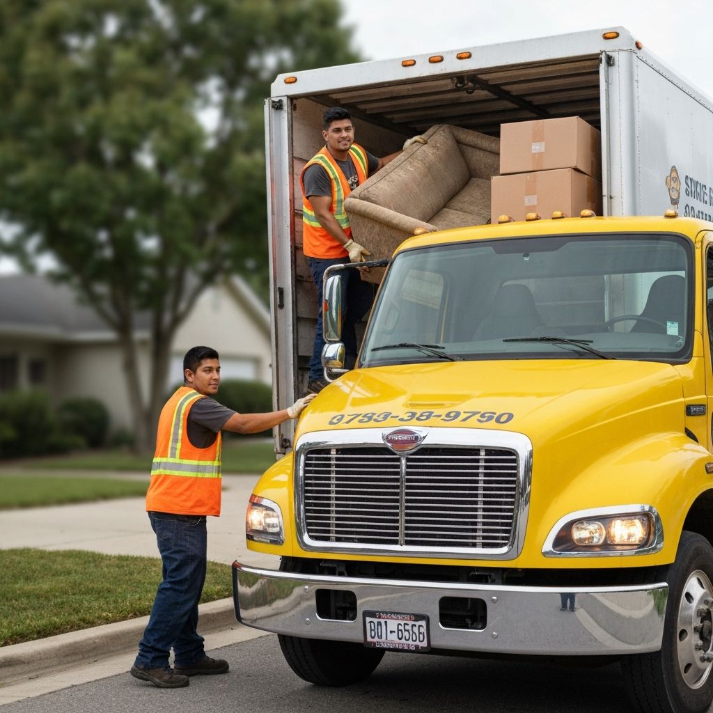 Professional junk removal team loading items